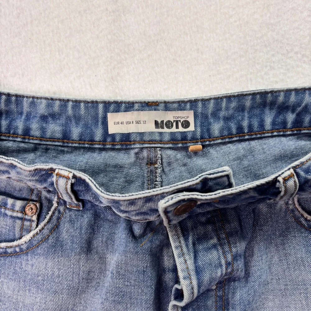 Topshop Moto Mini Denim Shorts Women's Size 8 Blue Rolled Hem Y2K Summer